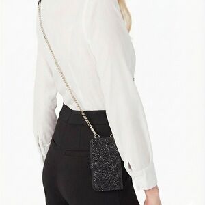 Kate Spade Black magnetic folio Glitter iPhone 12 Mini Case/Chain crossbody. NWT